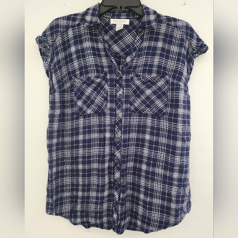 Motherhood Blue and White Casual Button Down Shirt